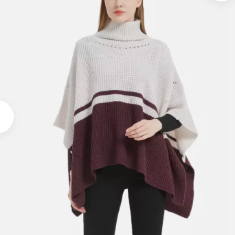 Save the Ocean Sustainable Color Block Pullover Turtleneck Poncho size O/S